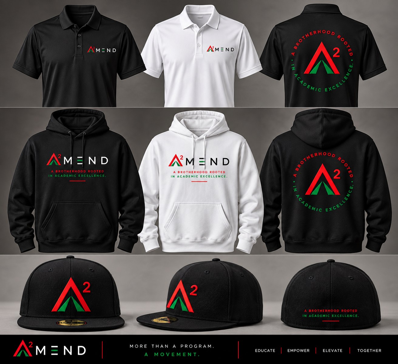 A²MEND polos, hoodies and fitted hats